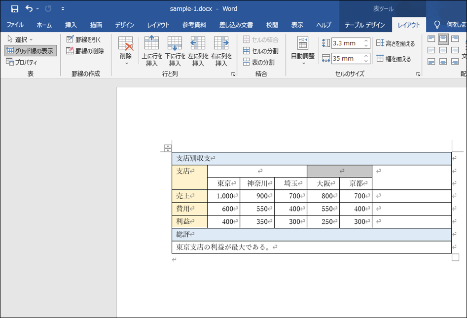 行の追加完了後