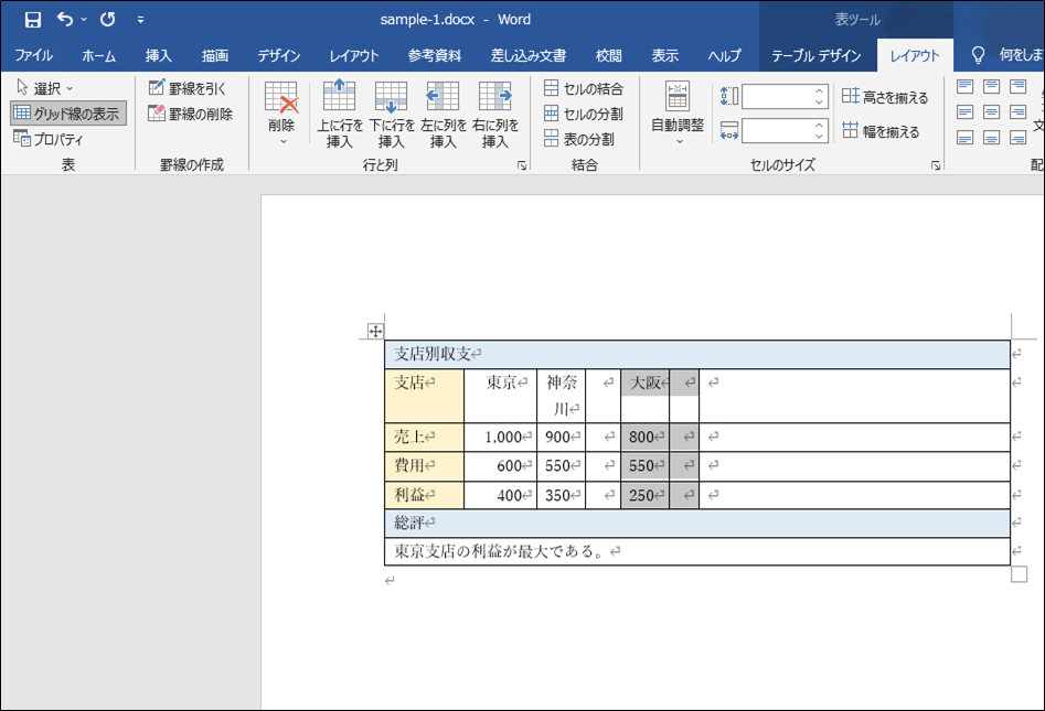 列の追加完了後