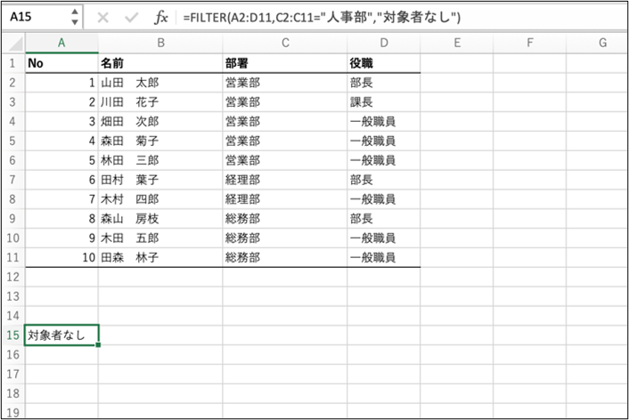 抽出条件を満たすデータがない場合